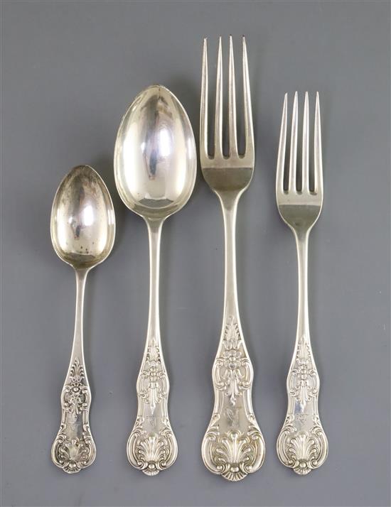 A Victorian part canteen of Scottish silver single struck Queens pattern flatware, by William Clarke Shaw, Glasgow, 1860, 132.5 oz.